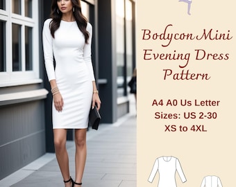 Bodycon Mini Dress Sewing Pattern, Ribbed Evening Gown (PDF Pattern)