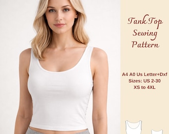 Women's Tank Top Sewing Pattern, Scoop Neck Basic Singlet (PDF Download)