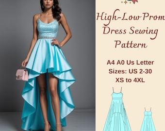 High-Low Prom Dress Sewing Pattern, Homecoming Dress, Cocktail Dress, Ball Gown Pattern, Evening Gown Pattern, Graduation Dress, XS-4XL