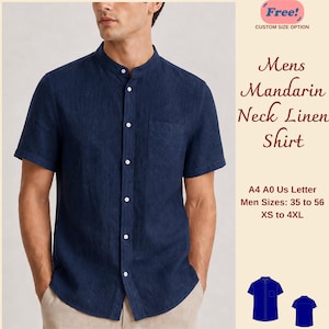 Heren linnen zomershirt mandarijnhals naaipatroon, overhemd met bandkraag voor heren, XS-4XL