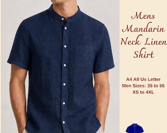 Men's Mandarin Neck Linen Summer Shirt Sewing Pattern, Band Collar Shirt For Men, XS-4XL