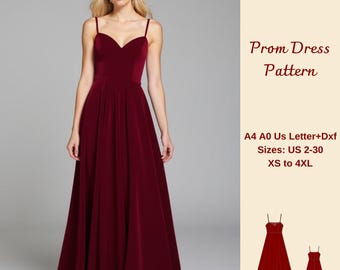 V Neck Maxi Dress Sewing Pattern: Prom, Evening Gown (XS-4XL) (Digital Download)