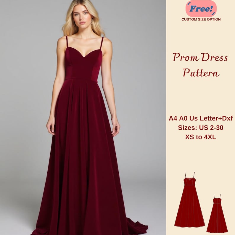 V Neck Maxi Prom Dress Sewing Pattern, Prom Dress Pattern, V Neck Dress,  Evening Gown, Ball Gown Pattern, Circle Dress, XS-4XL