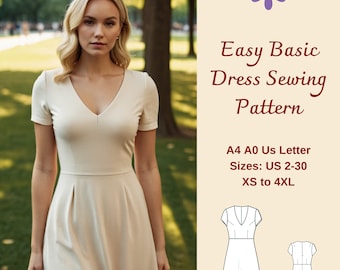 Basic V Neck Dress Sewing Pattern, V Neck Dress Pattern, Shift Dress Pattern, Casual Dress, Easy Dress pattern, Sundress Pattern, XS-4XL: