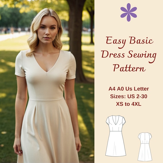 Basic V Neck Dress Sewing Pattern, V Neck Dress Pattern, Shift Dress Pattern, Casual Dress, Easy Dress pattern, Sundress Pattern, XS-4XL: