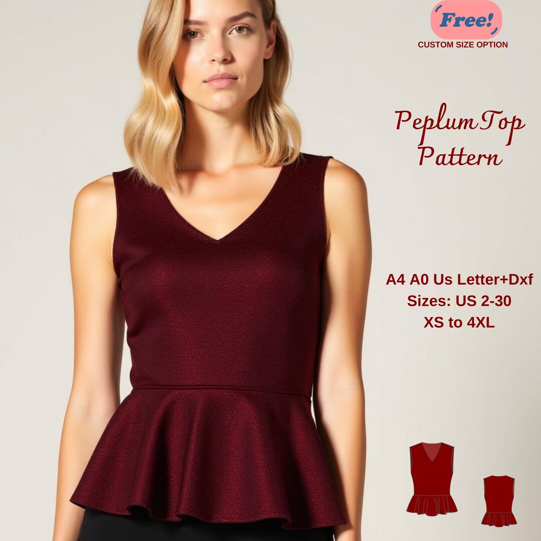 Peplum Ruffle Top Sewing Pattern: Beginner DIY, XS-4XL (PDF Pattern) - Etsy