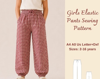Kid's Elastic Pants Sewing Pattern, Jogger For Girls, Children Trousers Pattern, Sizes 2-16