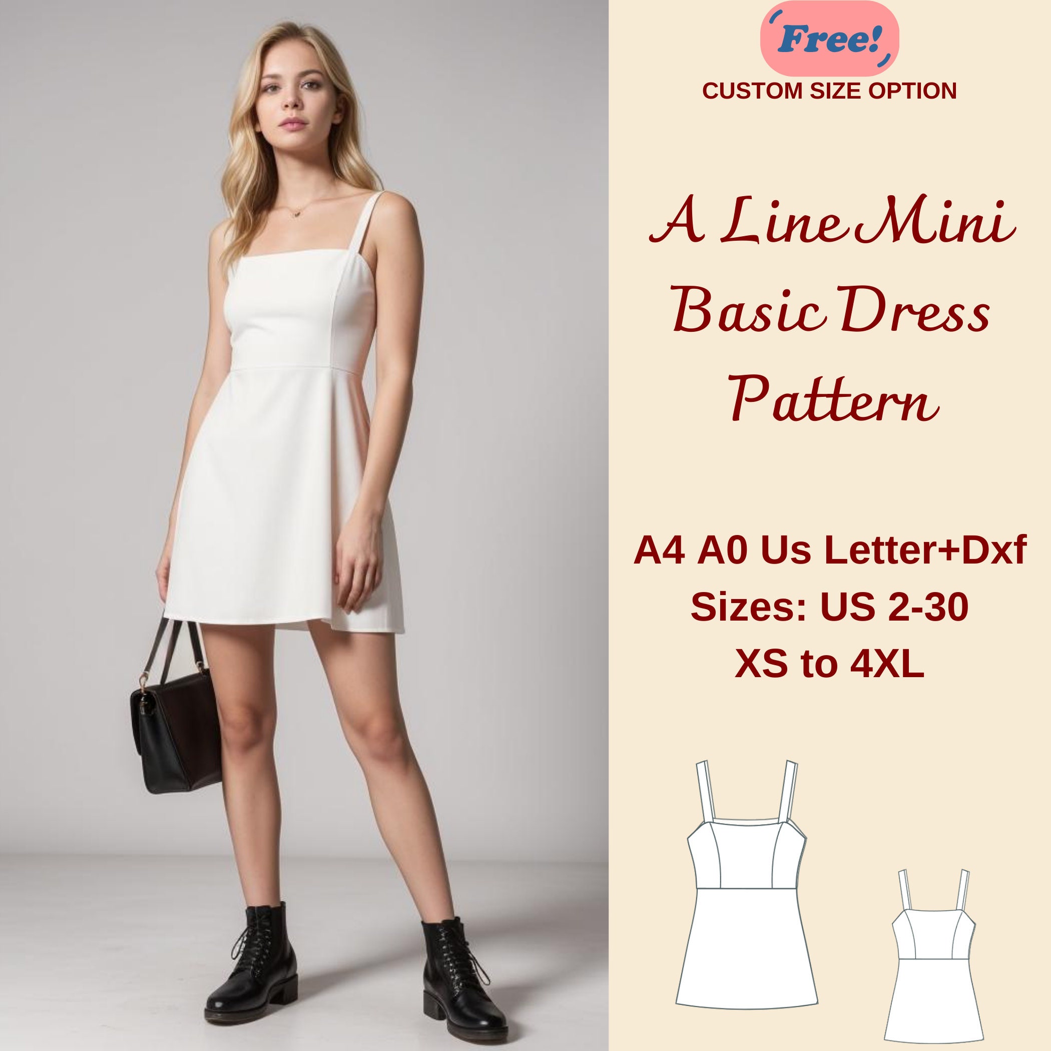A-line Mini Dress Sewing Pattern: Basic Sundress (XS-4XL) (PDF Pattern) -  Etsy