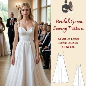 Heart Neck Bridal Gown Sewing Pattern: US 2-30, XS-4XL (PDF)