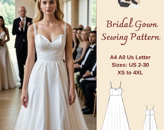 Sweatheart Neck Bridal Gown Sewing Pattern, Wedding Dress Pattern,  US 2-30, XS-4XL (PDF)