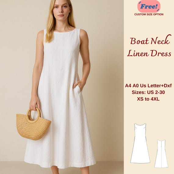 Sleeveless Linen Midi Dress Sewing Pattern, Boat Neck Midi Dress, Linen  Summer Dress Pattern, Sundress Pattern, Milkmaid Dress, XS-4XL - Etsy Israel