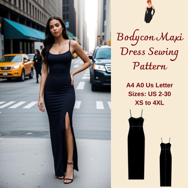 Bodycon Maxi Evening Dress Sewing Pattern, Formal Cocktail Dress, Ribbed Dress, Evening Gown, Ball Gown, Prom Dress, Strap Maxi Dress A4 A0