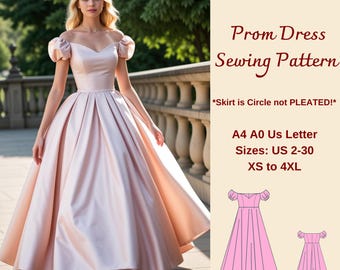 Patrón de costura para vestido de graduación: Vestido de corte circular completo, tallas XS-4XL (PDF)