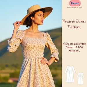 Vintage Prairie Midi Dress Sewing Pattern: XS-4XL (PDF Pattern)