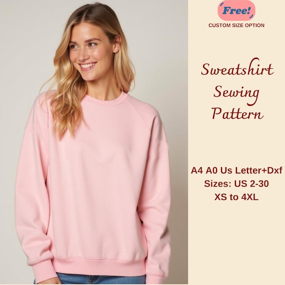 Women Sweatshirt Sewing Pattern, Raglan Sleeve Sweatshirt, Women's Sweatshirt Pattern, Sweater Sewing Pattern, Simple Sweatshirt, XS-4XL