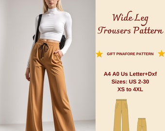 Wide Leg Pants for Women Sewing Pattern, Trousers Pattern, Linen Pants, Wide Leg Pants, Loose Fit Pants, Elastic Waist Pants, XS-4XL