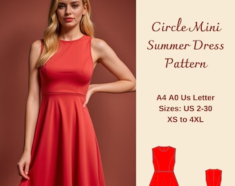 Circle Mini Summer Dress Sewing Pattern, Circle Dress Pattern, Sleeveless Dress, Easy Dress Pattern, Elegant Dress Pattern, XS-4XL