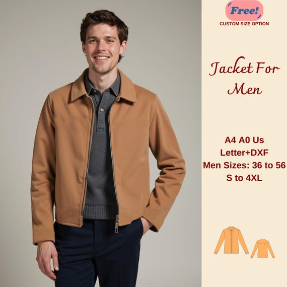 Men's Jacket Sewing Pattern, Western Jacket, Shirt Jacket Pattern for Men, Wool Jacket, Men Sewing Pattern, Men Size 35 to 56 XS to 4XL