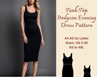 Bodycon Tank Top Dress Sewing Pattern: Knee Length (XS-4XL) (PDF Pattern)