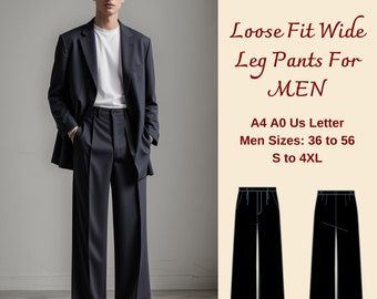 Patron de couture de pantalons larges pour hommes, couture PDF de pantalons, pantalon ample pour hommes, patron de jeans pour hommes larges, hommes taille : 36 à 56 S-4XL