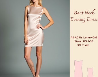 Satin Mini Dress Sewing Pattern: Boat Neck, XS-4XL (PDF Pattern)