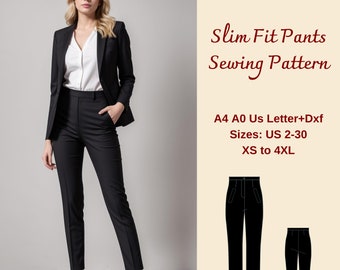 Slim Fit Hose für Frauen Schnittmuster, Slim Fit Hose, Anzughose, Hose PDF Nähen, Retro Hose, Formelle Hose, XS-4XL