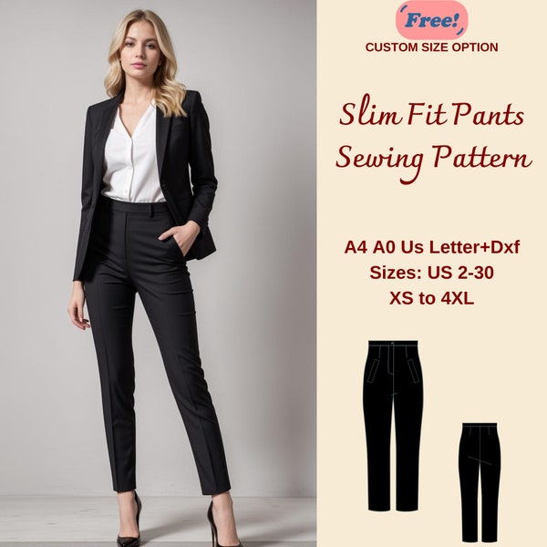 Slim Fit Pants for Women Sewing Pattern, Slim Fit Pants, Suit Pants, Pant trousers PDF Sewing, Retro Trousers, Formal Pants, XS-4XL