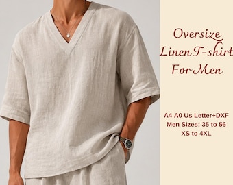 Men's Oversize Linen T-Shirt Sewing Pattern, Beach Shirt For Men, Linen Top, XS-4XL, 35-56