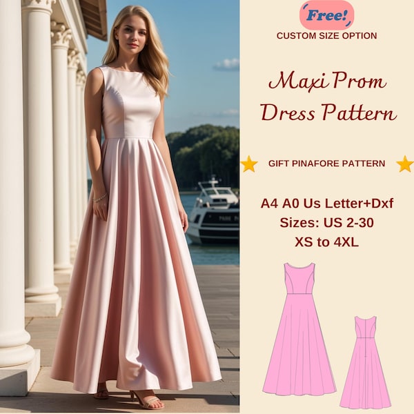 Boat Neck Prom Dress Sewing Pattern, Cocktail Dress, Ball Gown Pattern, Boat Neck Maxi Dress, Evening Gown Pattern, Full Circle Gown, XS-4XL