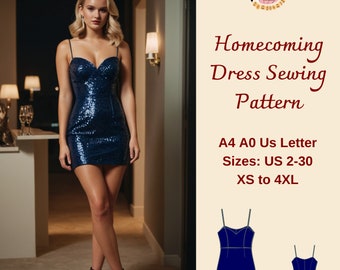 Homecoming Dress Sewing Pattern: Bustier Strap Mini Dress (XS-4XL) (Digital Download)