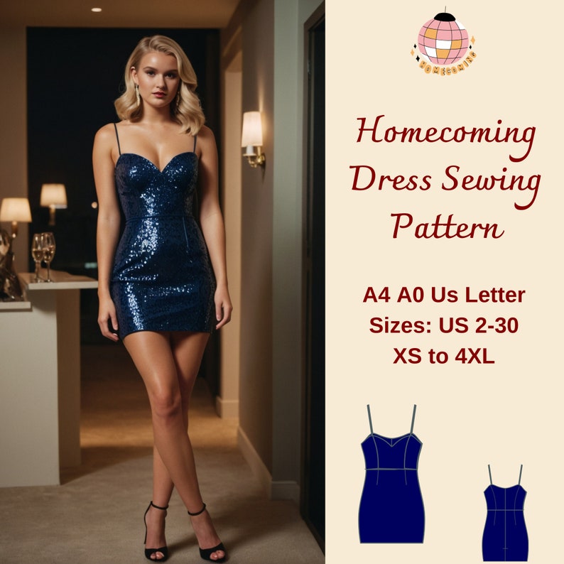Homecoming Dress Sewing Pattern: Bustier Strap Mini Dress (XS-4XL) (Digital Download) image 1