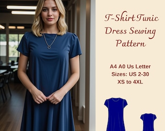 T-Shirt Tunic Dress Sewing Pattern, Shift Dress Pattern, Loose Linen Dress, Summer Dress, Tee Dress Pattern, XS-4XL