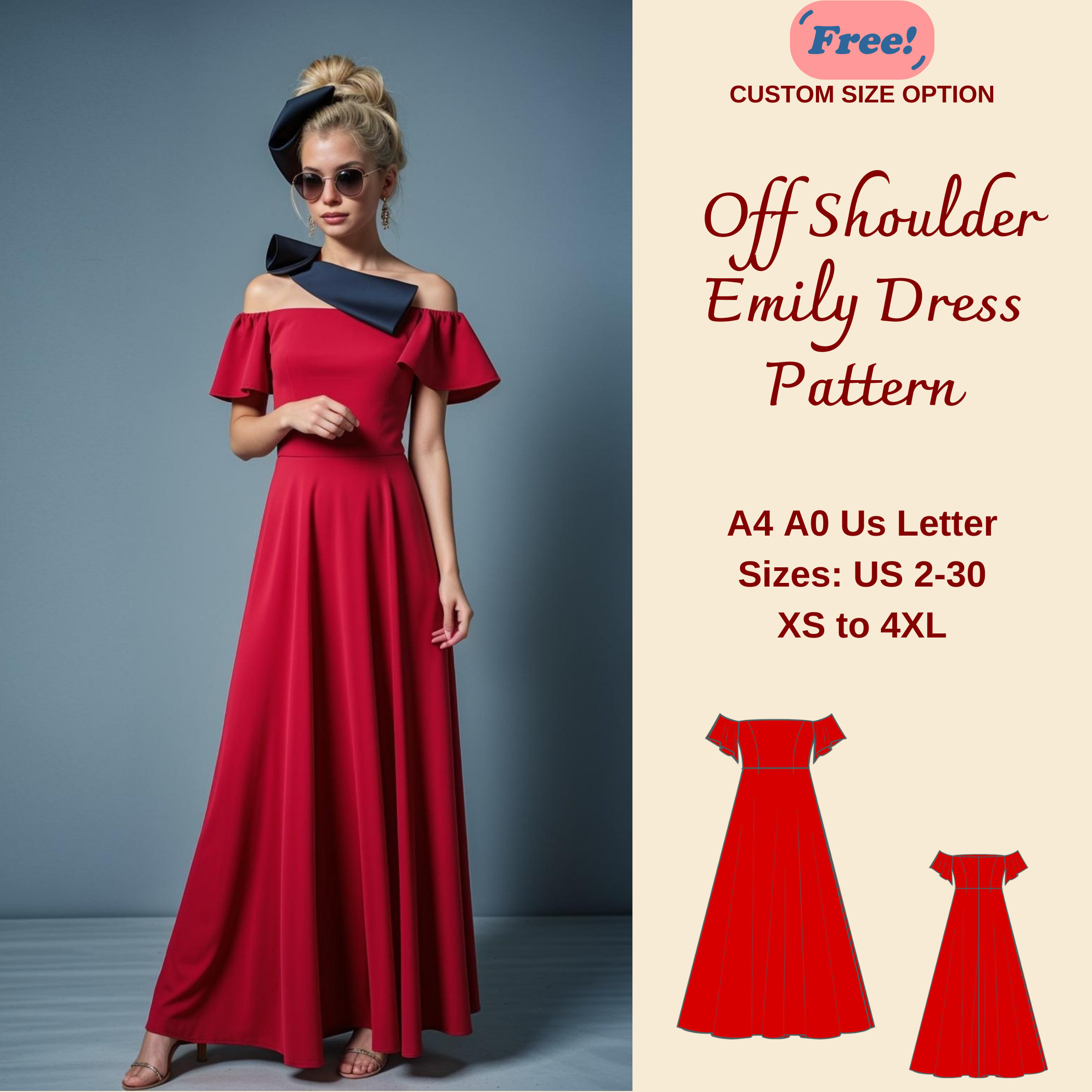 navy blue dress for baby girl Off Shoulder A-Line Dress Sewing Pattern, Beginner Friendly Women Sewing  Project main image 0