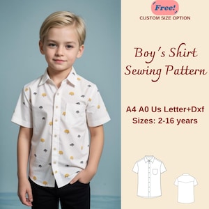 Boy's Shirt Sewing Pattern, Kids Sewing Pattern, Boy's Shirt Pattern, Shirt Pattern For Kids, Simple Shirt pattern for kids, 2-16 years