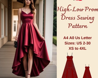 High-Low Prom Dress Sewing Pattern, Homecoming Dress, Cocktail Dress, Ball Gown Pattern, Evening Gown Pattern, Graduation Dress, XS-4XL