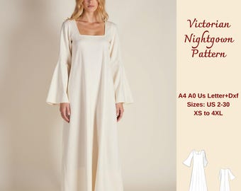 Victorian Nightgown Sewing Pattern, Medieval Nightgown, Chemise Sewing Pattern, Renaissance Petticoat Dress, Linen Nightgown, XS-4XL