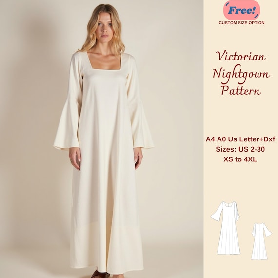 Victorian Nightgown Sewing Pattern, Medieval Nightgown, Chemise Sewing Pattern, Renaissance Petticoat Dress, Linen Nightgown, XS-4XL