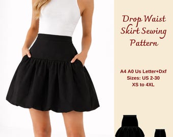 Drop Waist Bubble Skirt Sewing Pattern, Balloon Mini Skirt PDF (Sizes XS-4XL)