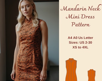 Cheongsam Mini Dress Sewing Pattern: Mandarin Neck, XS-4XL (PDF Pattern)