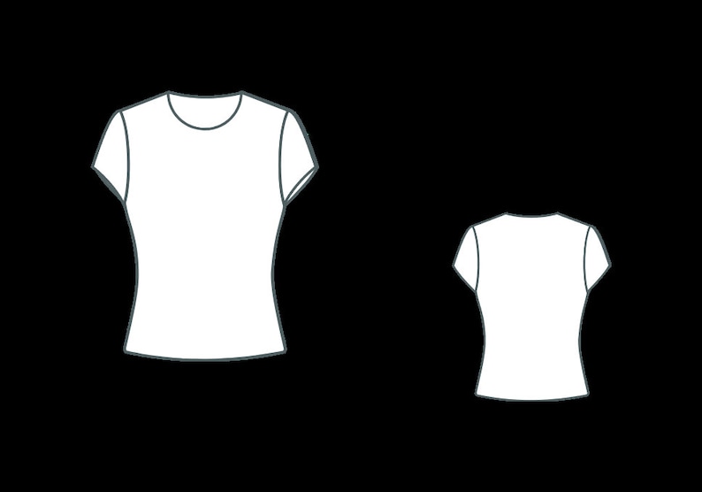 May include: Two white t-shirts with short sleeves. The t-shirt on the left is slightly larger than the t-shirt on the right.