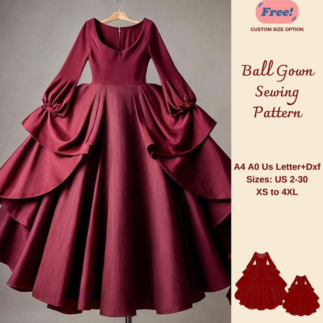 Tiered Maxi Ball Gown Sewing Pattern Prom Dress Pattern Renaissance