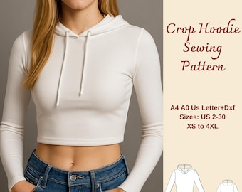 Patrón de costura para sudadera corta con capucha para mujer, sudadera con capucha para mujer, patrón de sudadera corta con capucha, patrón de costura para mujer, patrón de chaqueta para mujer, XS-4XL