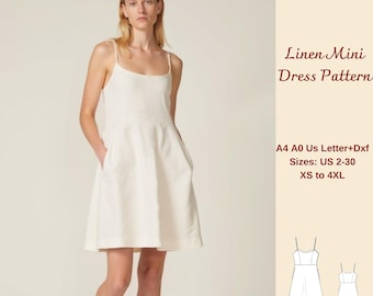 Linen Mini Dress Sewing Pattern: A-Line, Pocketed (PDF Pattern, XS-4XL)