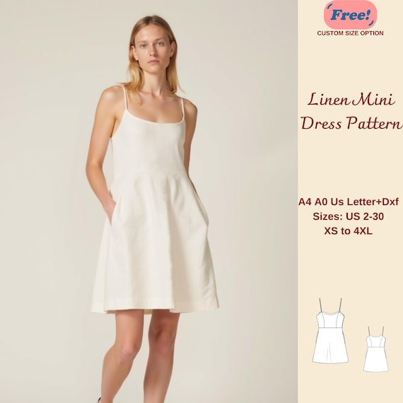 navy blue dress for baby girl Linen Mini Dress Sewing Pattern: A-line, Pocketed (PDF Pattern, XS-4XL)