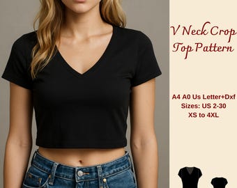 V Neck Crop Top Sewing Pattern, Women's Sizes XS-4XL (PDF Pattern)