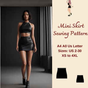 Mini Skirt Sewing Pattern, Strech skirt pattern, Bodycon Mini Skirt, Formal Skirt, Leather Skirt, Fitted Mini Skirt,Summer Skirt, XS-4XL