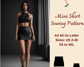 Mini Skirt Sewing Pattern, Strech skirt pattern, Bodycon Mini Skirt, Formal Skirt, Leather Skirt, Fitted Mini Skirt,Summer Skirt, XS-4XL