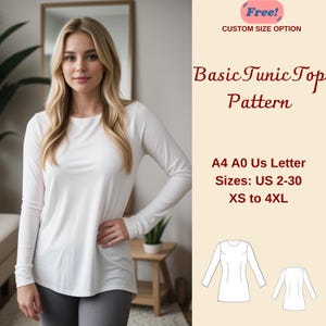 Basic Tunic Top Sewing Pattern: Round Neck, XS-4XL (PDF Pattern)