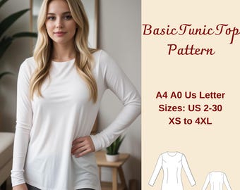 Basic Tunic Top Sewing Pattern: Round Neck, XS-4XL (PDF Pattern)