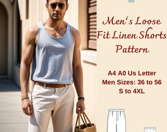 Men's Linen Shorts Sewing Pattern, Loose Fit Pants For Men, Men's Shorts Pattern, Short Pants, Summer Shorts for Men, Linen Shorts, S-4XL